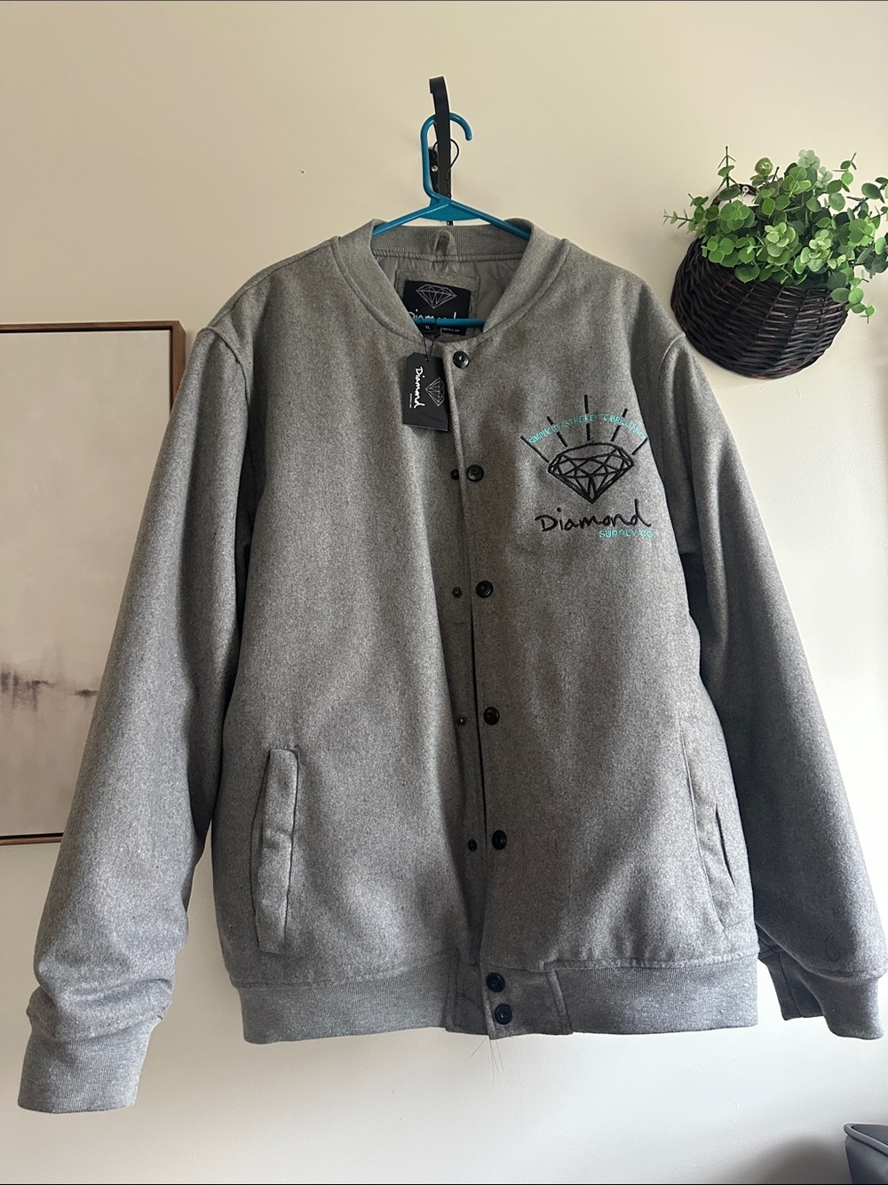Diamond Supply Co. Gray Bomber with Teal Accent Logo